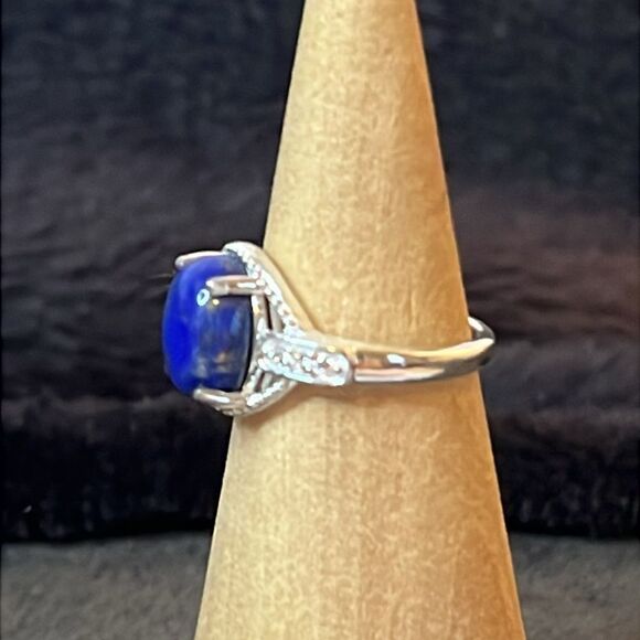 NWT LAPIS LAZULI &Simulated Diamond 925 Sterling Silver Ring 6 - Picture 5 of 14